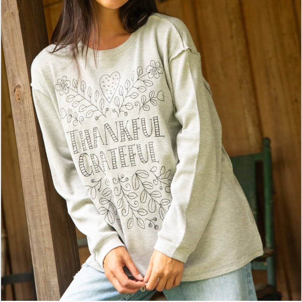 Natural Life Aida Embroidered Thermal Top NWT